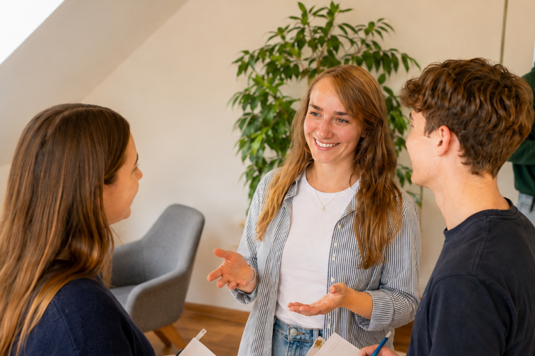 Zwei Jugendliche üben gemeinsam für die Englisch-Kommunikationsprüfung