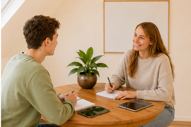 Schüler im Einzelcoaching zur Englisch-Kommunikationsprüfung